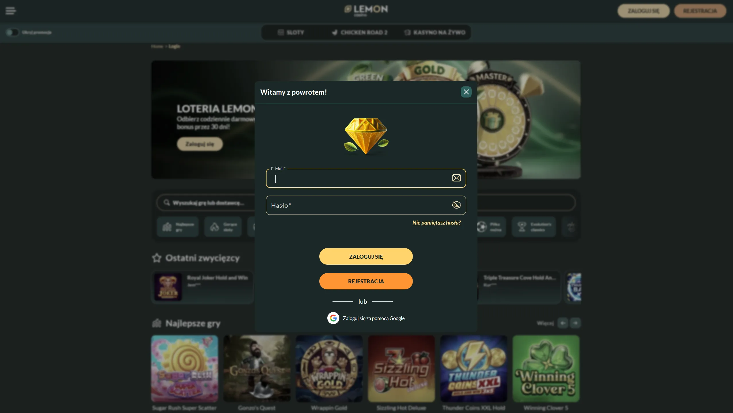 Lemon Casino online PL logowanie – formularz rejestracji i logowania